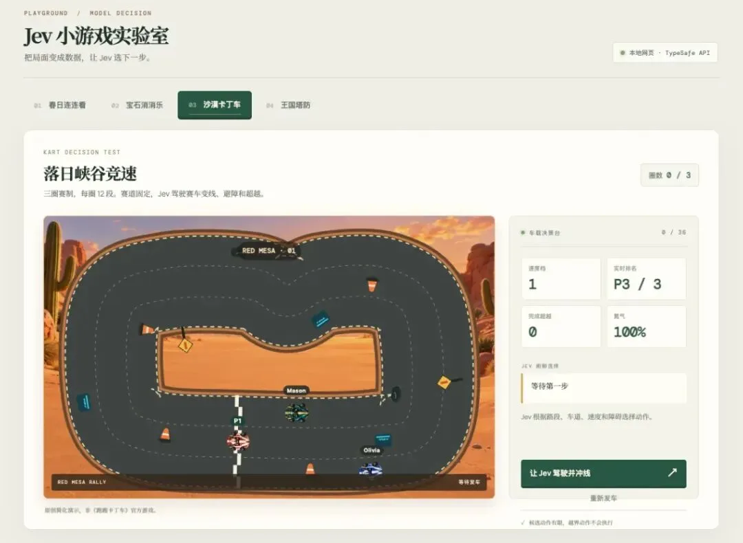 三圈卡丁车开始前的沙漠赛道